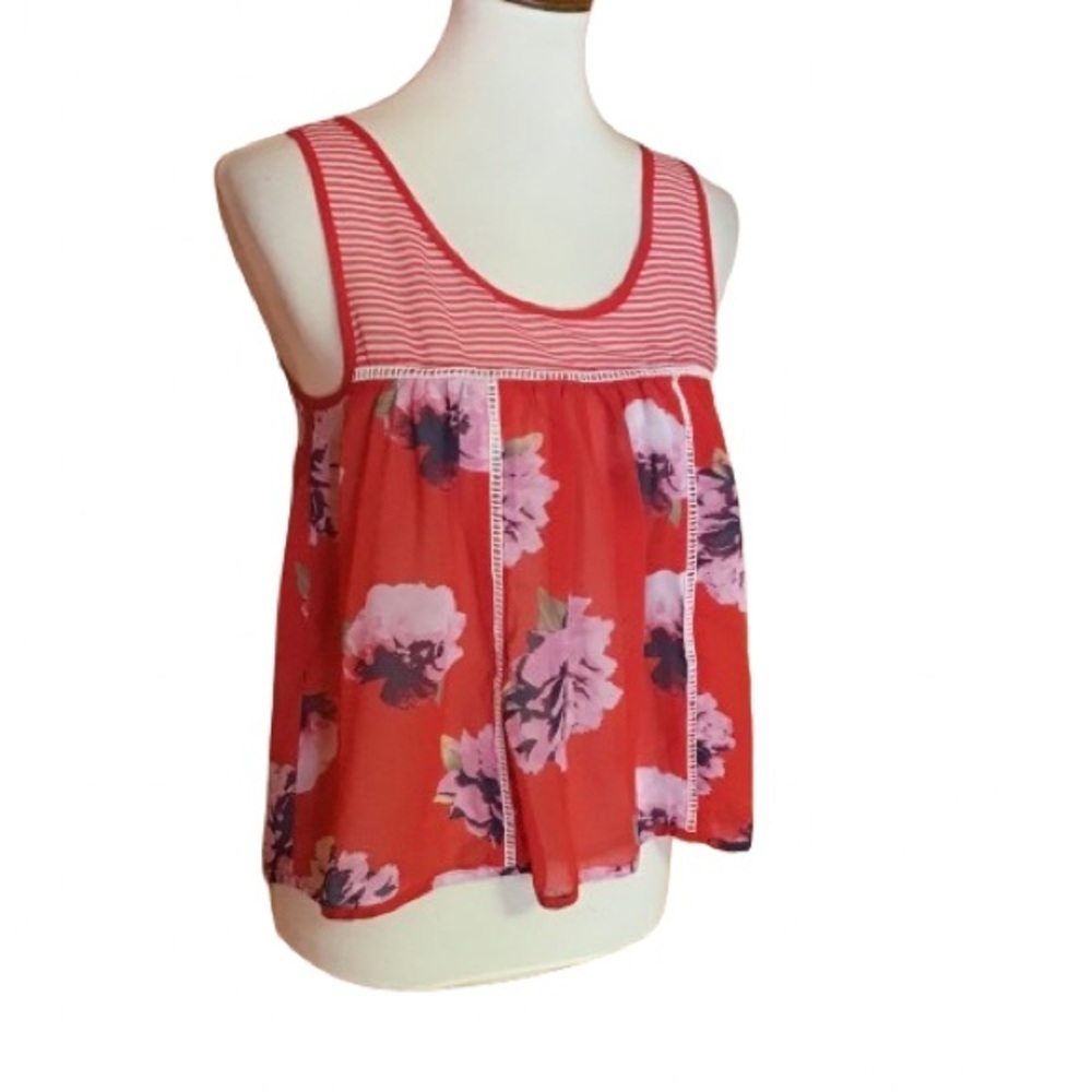 Olsenboye Red Stripes & flowers tank top